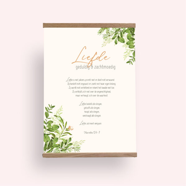 Liefde A4 Textielposter Liefde 40x50cm met Houten Hangers