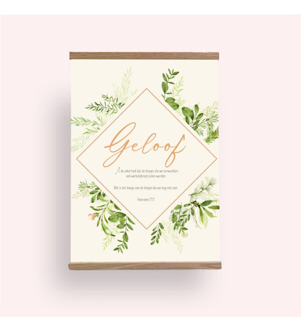 Geloof A4 Textielposter Geloof 40x50cm met Houten Hangers