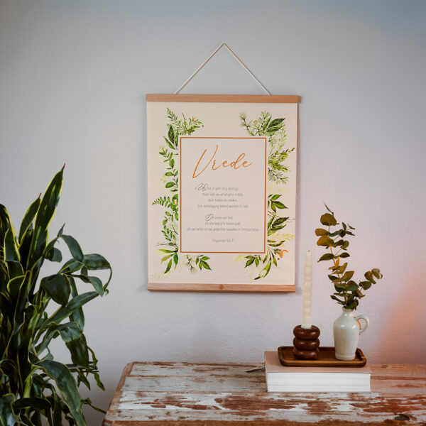 PV4x5 Textielposter Vrede 40x50cm met Houten Hangers