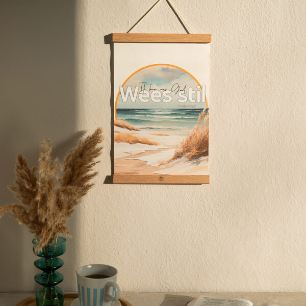 PWSPA4 Textielposter Wees Stil Psalm A4 met Houten Hangers